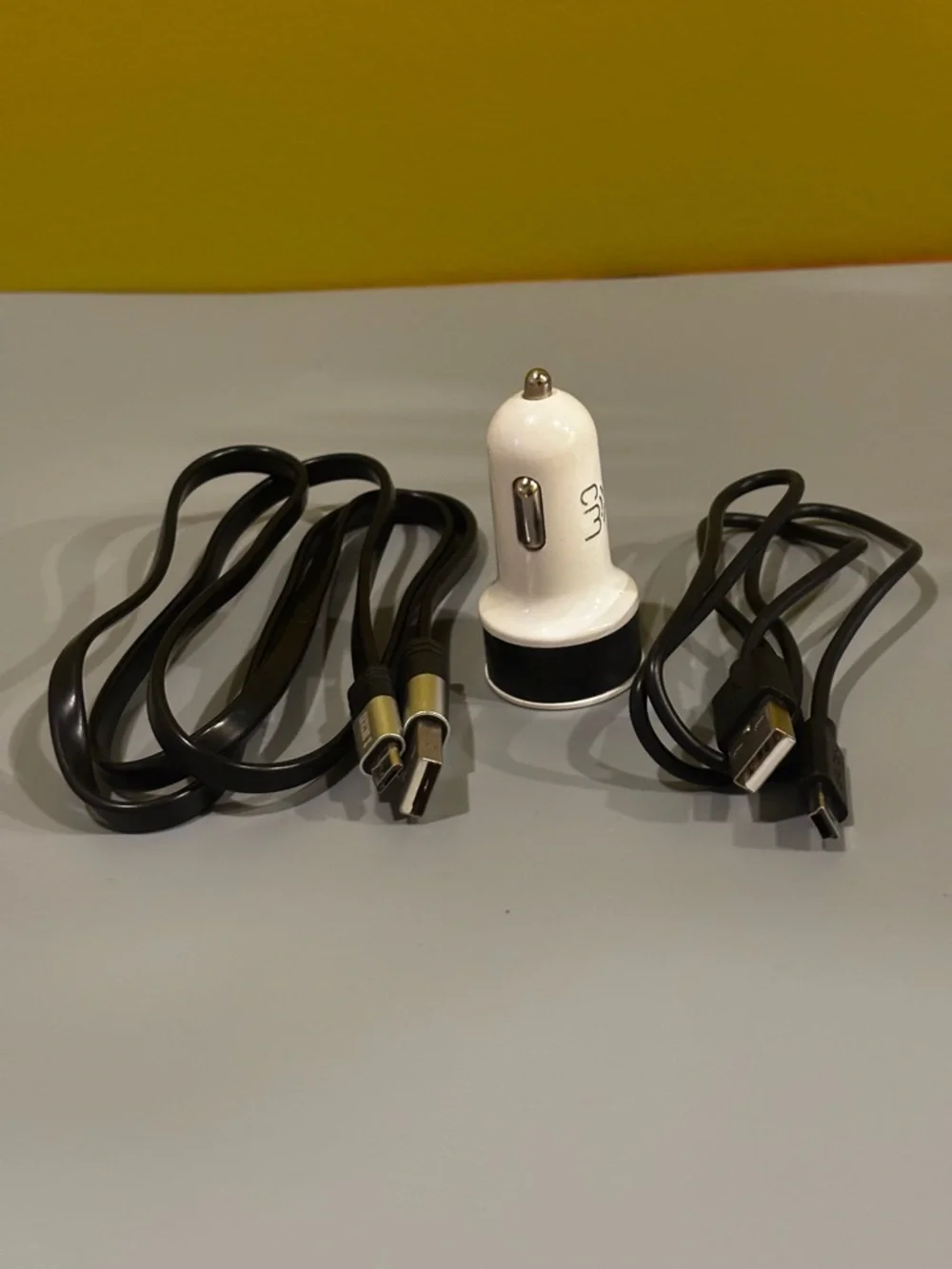Universal White Car Charger with USB Cables